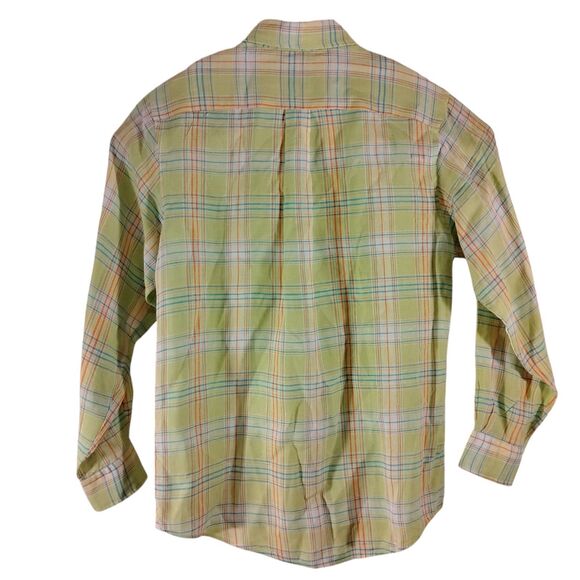 Brooks Brothers Vintage shirt mens M Medium green plaid pastel made in USA long - Picture 2 of 7